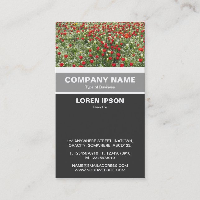 Vertical Banded - Bed of Tulips Business Card (Front)