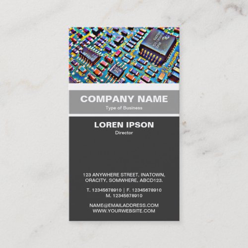 Vertical Banded - Colorful Circuitry Business Card Template