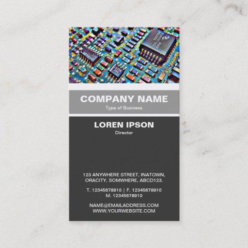 Customizable Vertical Banded - Colorful Circuitry Business Card Template