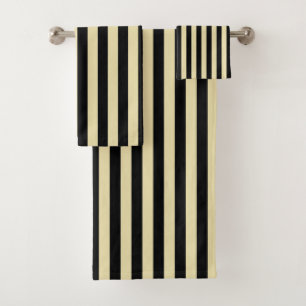 Vertical Beige and Black Stripes Bath Towel Set