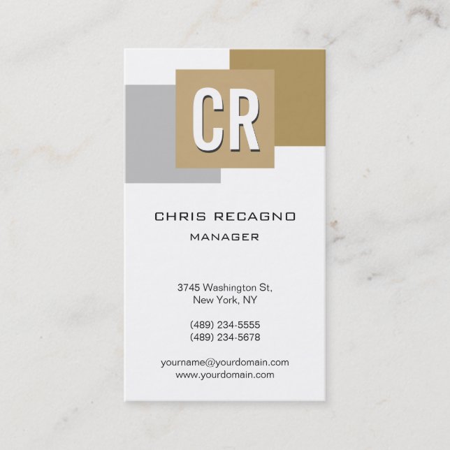Vertical Beige Silver Grey White Business Card (Front)