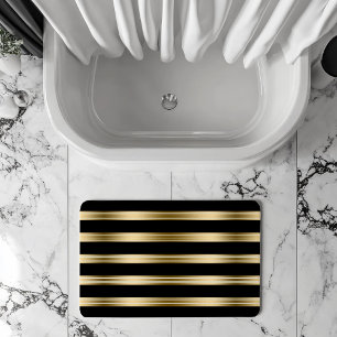 Vertical Black And Gold Stripes White Background Bath Mat