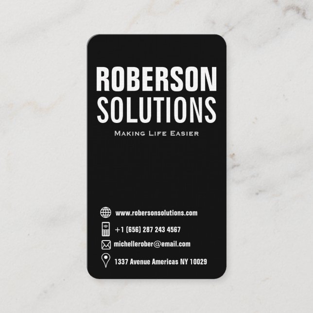 Vertical black and white social media icons business card (Front)