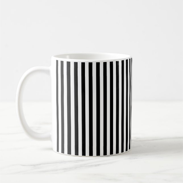 Vertical Black and White Stripes Coffee Mug (Left)