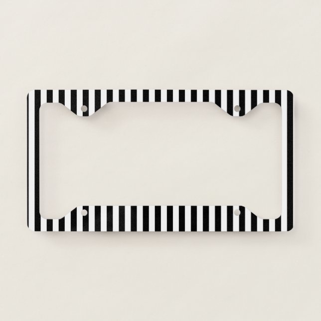 Vertical Black and White Stripes License Plate Frame (Front)