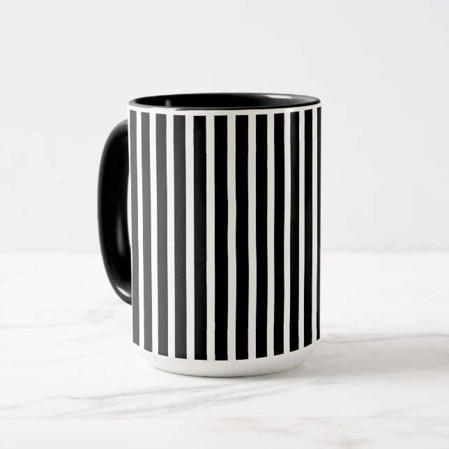 Vertical Black and White Stripes Mug (Front Left)
