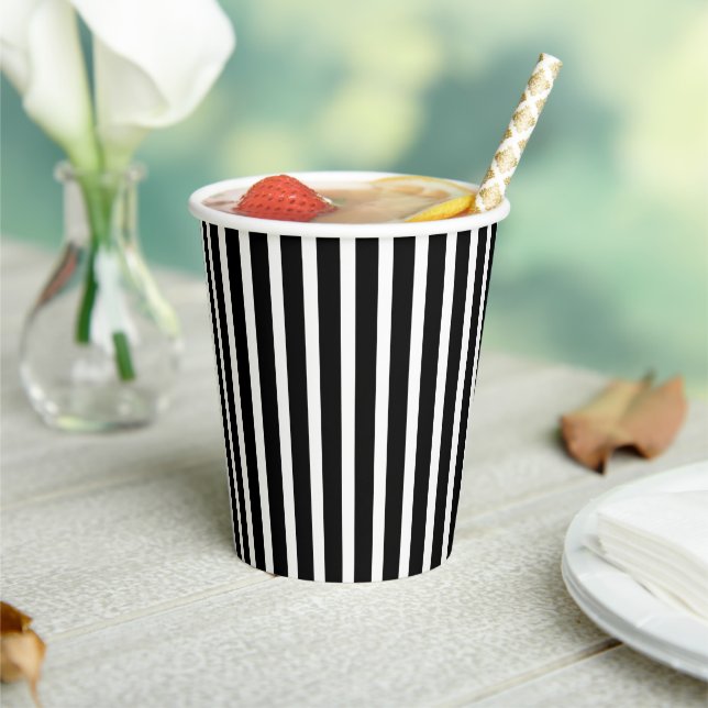 Vertical Black and White Stripes Paper Cups (Insitu)