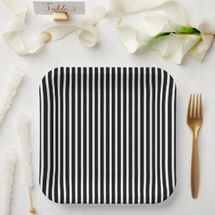 Vertical Black and White Stripes Paper Plates