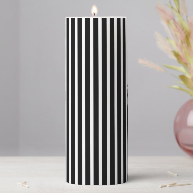 Vertical Black and White Stripes Pillar Candle (In Situ)