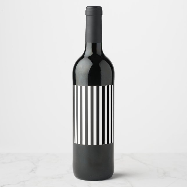 Vertical Black and White Stripes Wine Label (Front)