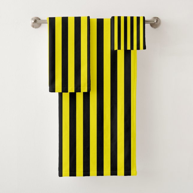 Vertical Black and Yellow Stripes Bath Towel Set (Insitu)