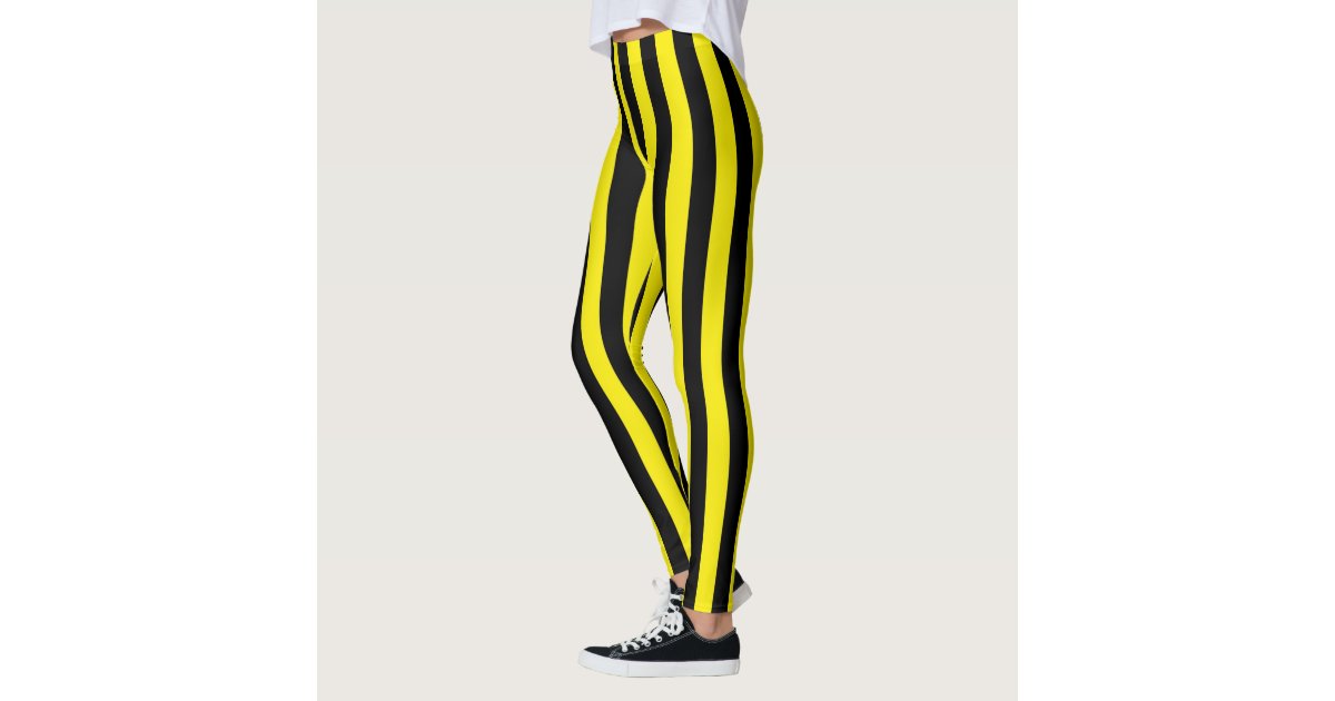 Vertical Black and Yellow Stripes Leggings