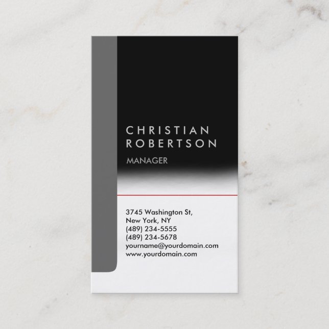Vertical black gray red chic trendy business card (Front)