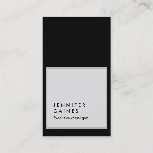 Vertical black grey modern plain manager business card