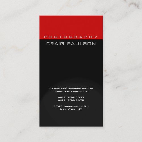 Vertical Black Grey Red Photography Business Card