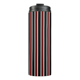 Vertical Black Maroon White Stripes Decor on Thermal Tumbler