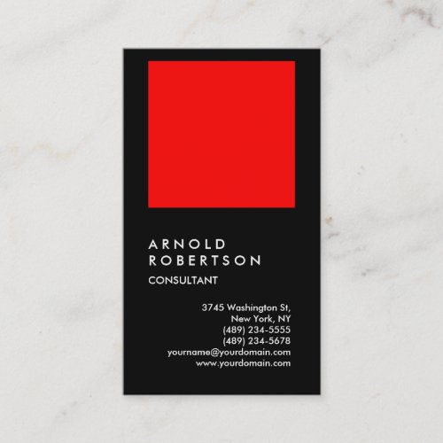 Vertical Black Red Chic Consultant Business Card