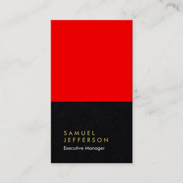Vertical black red professional plain modern business card (Front)