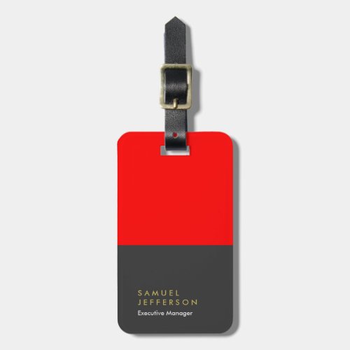 Vertical black red professional plain modern luggage tag