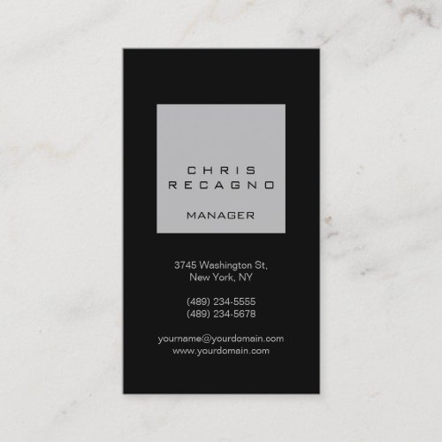 Vertical Black Silver Gray Square Business Card