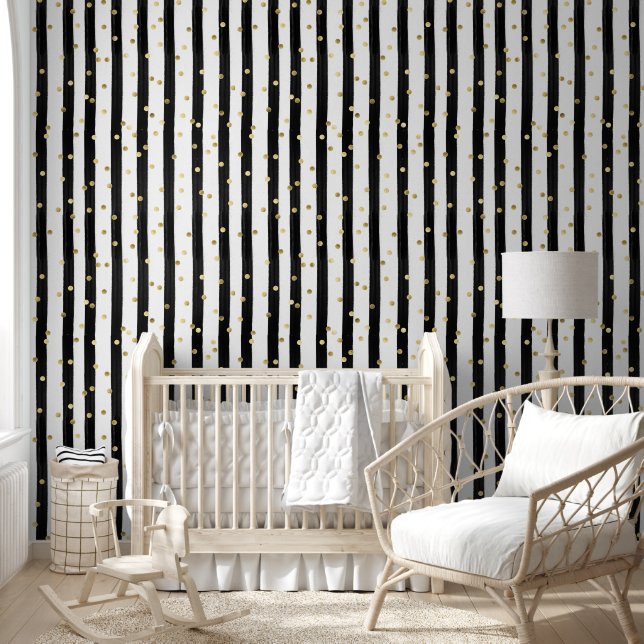 Vertical Black Stripe and Gold Confetti  Wallpaper (Kids)