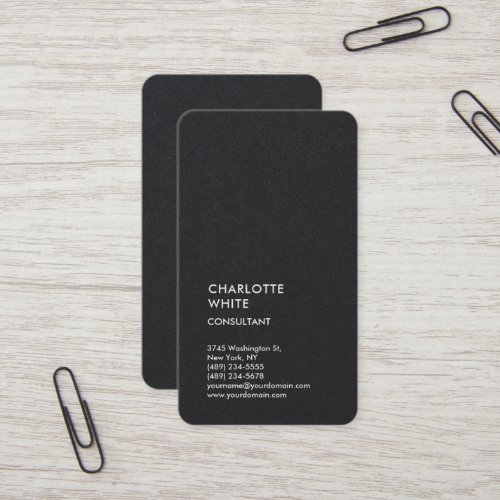 Vertical Black Trendy Minimalist Elegant Simple Business Card