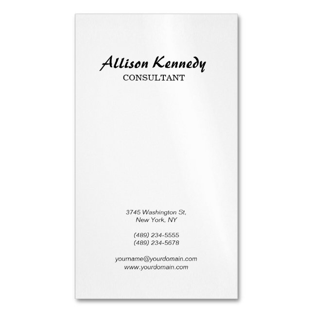 Vertical Black & White Brush Script Business Card Magnet (Front Vertical)