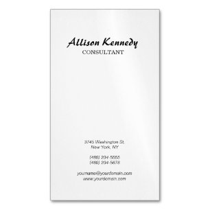Vertical Black & White Brush Script Name Address Business Card Magnet