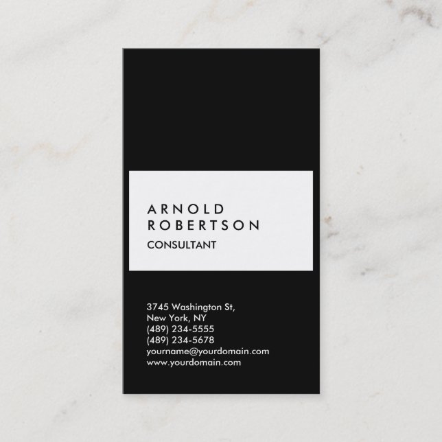 Vertical Black White Consultant Business Card (Front)
