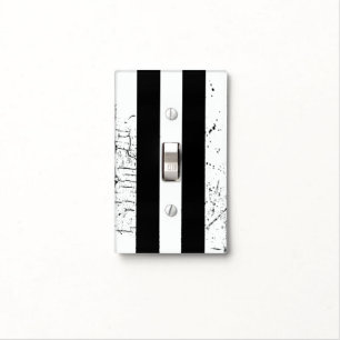 vertical black white distressed large stripes light switch cover