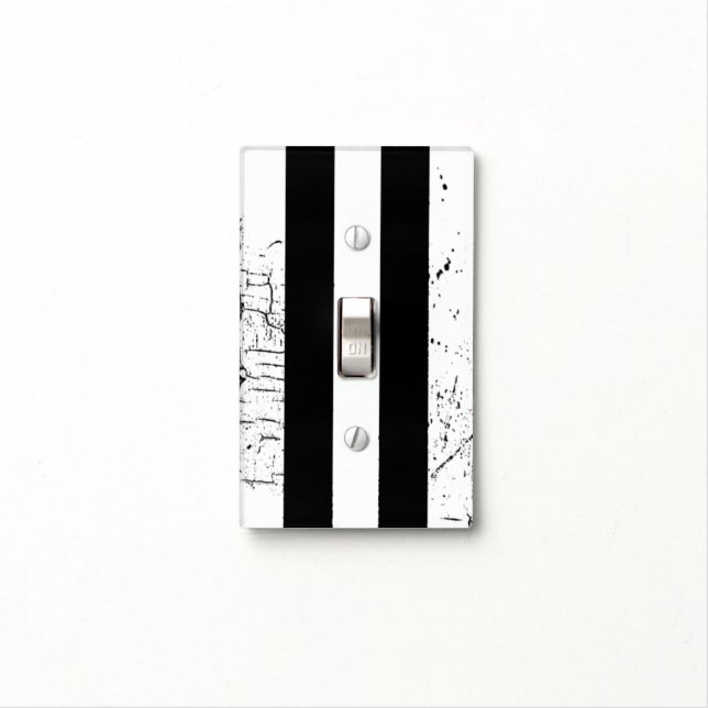 vertical black white distressed large stripes light switch cover (In Situ)