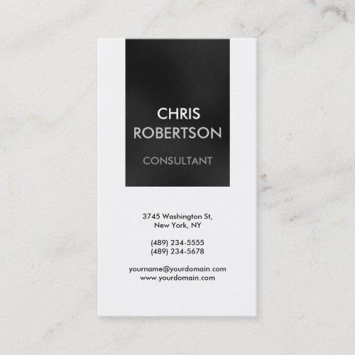 Vertical Black White Gray Attractive Business Card