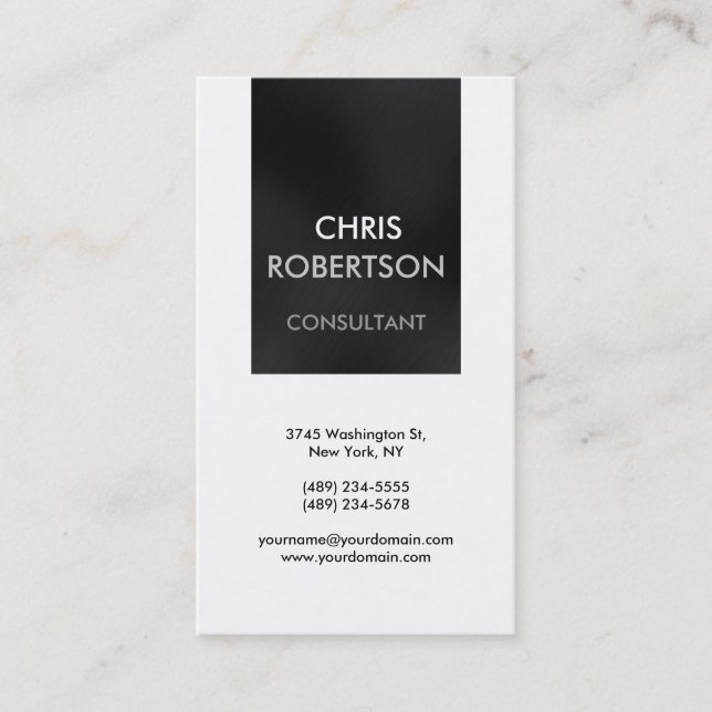 Vertical Black White Gray Attractive Business Card (Front)