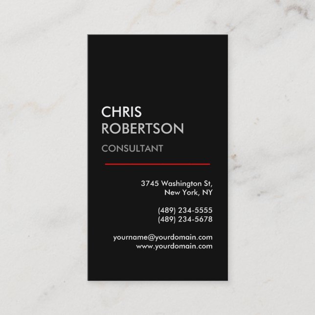 Vertical Black White Gray Red Line Business Card (Front)