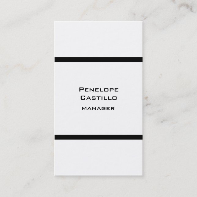 Vertical Black White Plain Modern Business Card (Front)