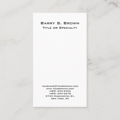 Vertical Black White Simple Plain Minimalist Business Card
