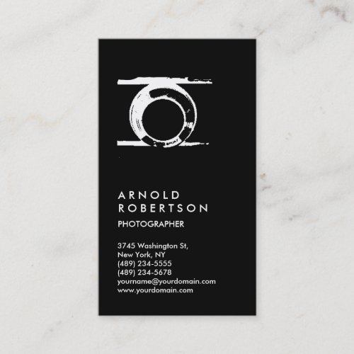 Vertical Black White Trendy Photography Business Card