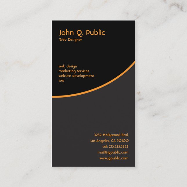 Vertical Black with Orange Professional Business Card (Front)