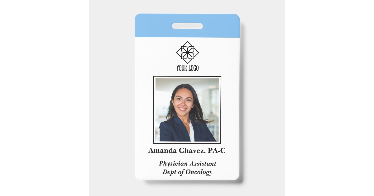 Vertical Blue Custom Employee ID Photo Name Badge | Zazzle
