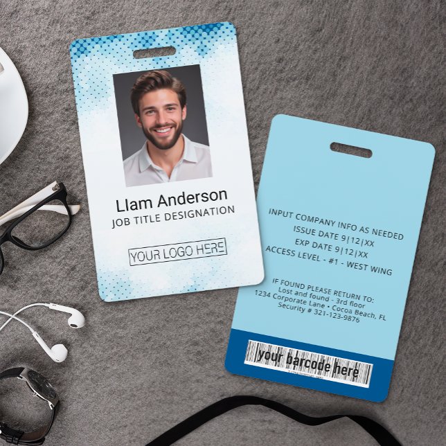 Vertical Blue Gradient Photo ID Badge (Custom Employee Photo Badge )