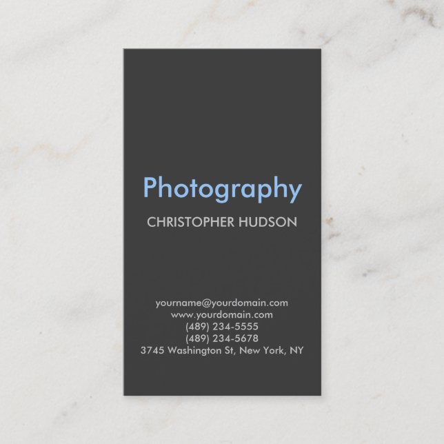 Vertical Blue Gray Plain Photography Business Card (Front)