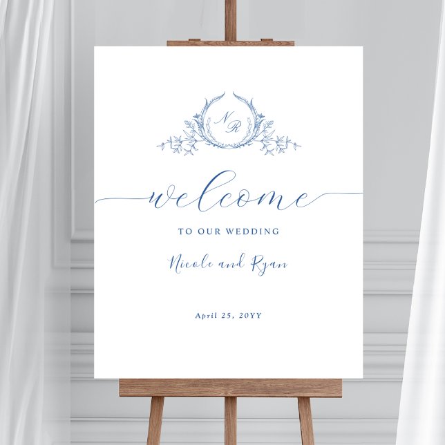 Vertical Blue Monogram Wedding Welcome Sign (Creator Uploaded)