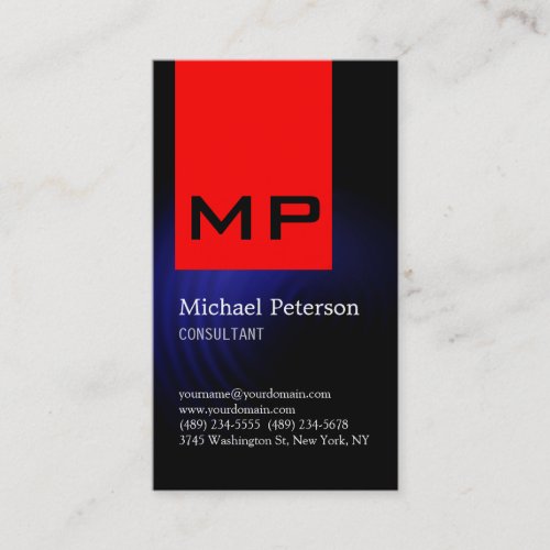 Vertical Blue Red Stripe Monogram Business Card