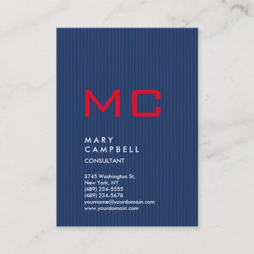 Vertical Blue Red Trendy Monogram Business Card