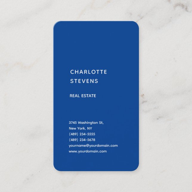 Vertical Blue Trendy Minimalist Elegant Simple Business Card (Front)