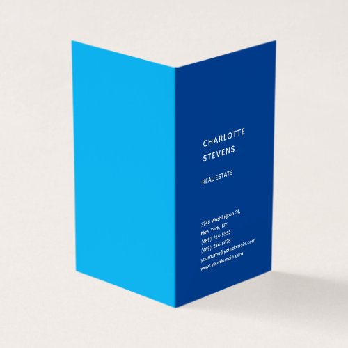 Vertical Blue Trendy Minimalist Elegant Simple Business Card