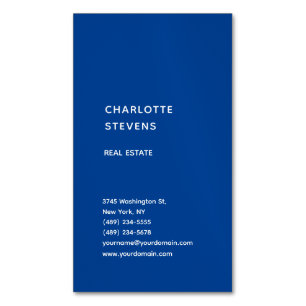 Vertical Blue Trendy Minimalist Elegant Simple Business Card Magnet
