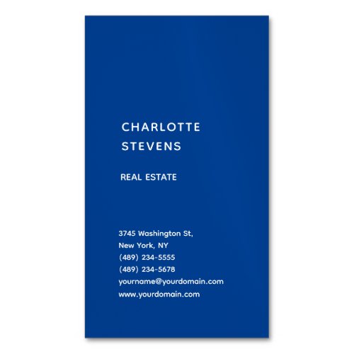 Vertical Blue Trendy Minimalist Elegant Simple Business Card Magnet