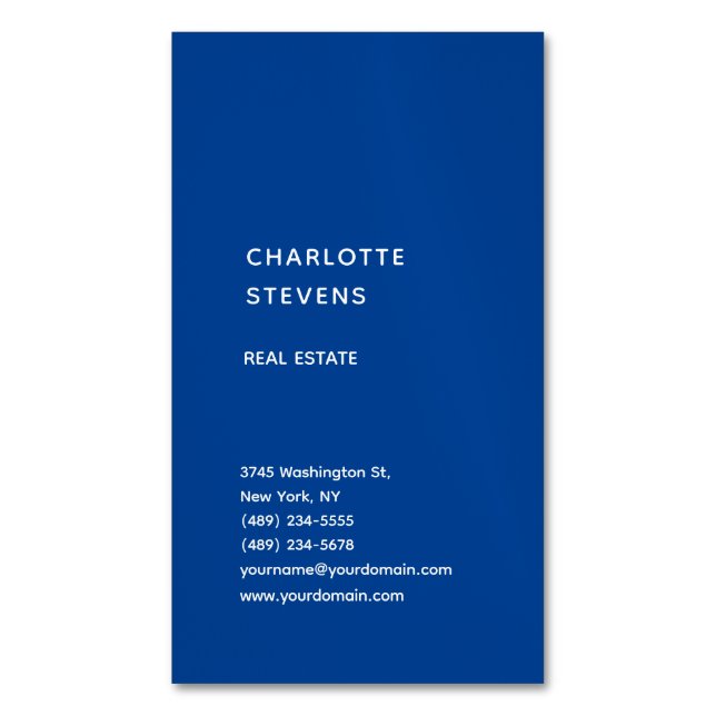 Vertical Blue Trendy Minimalist Elegant Simple Business Card Magnet (Front Vertical)