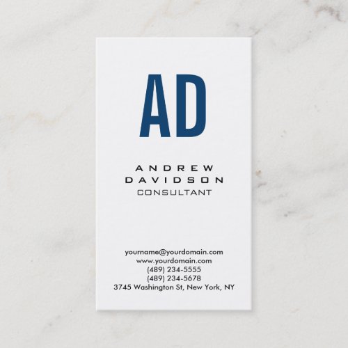 Vertical Blue White Monogram Business Card